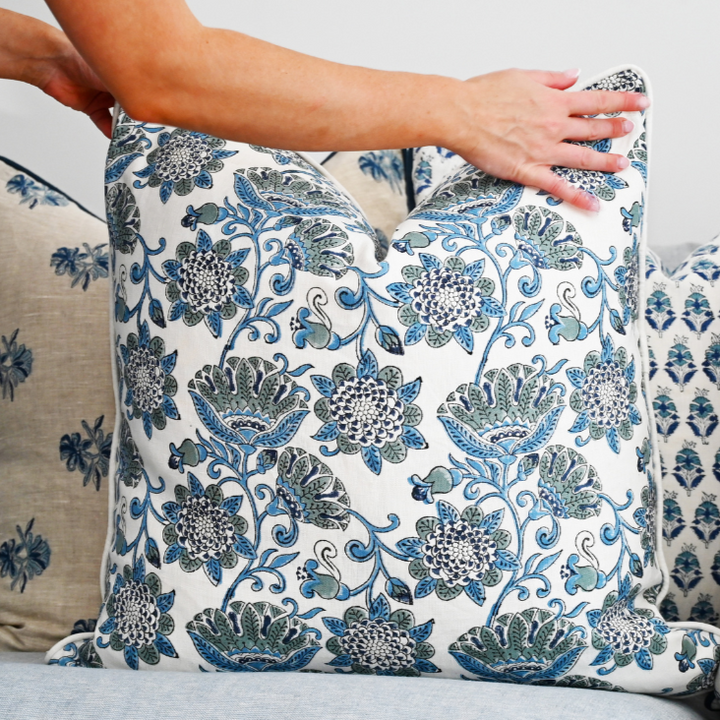 Waratah Block Print 60cm X 60cm Linen Cushion