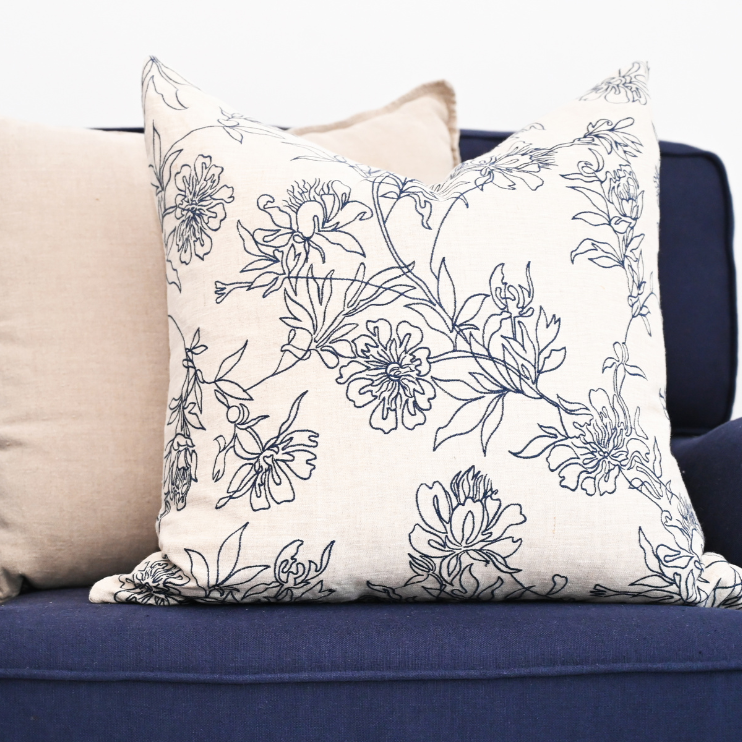 Tamala Rose Embroidered Square Linen Cushion