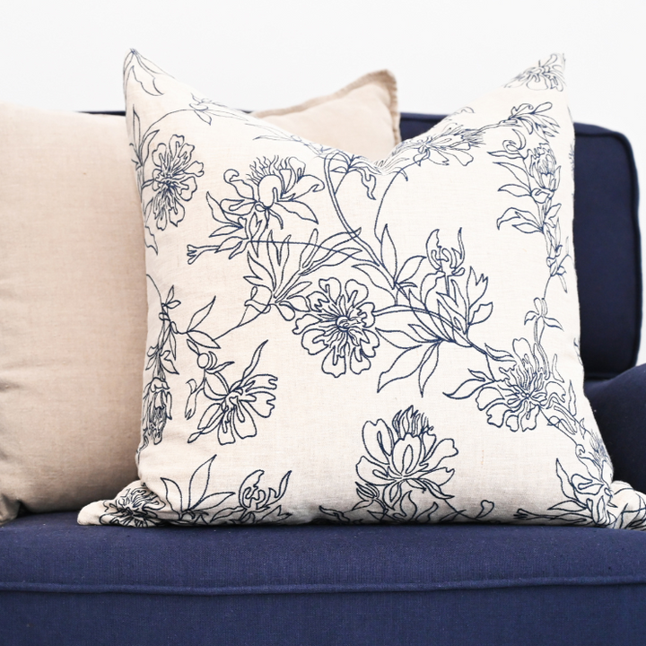 Tamala Rose Embroidered Square Linen Cushion