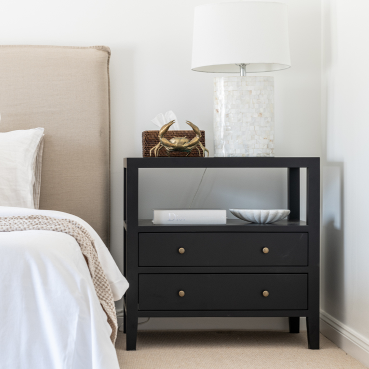 Elliot Medium Bedside Table Satin Black 65cm wide x 45cm deep x 65cm high