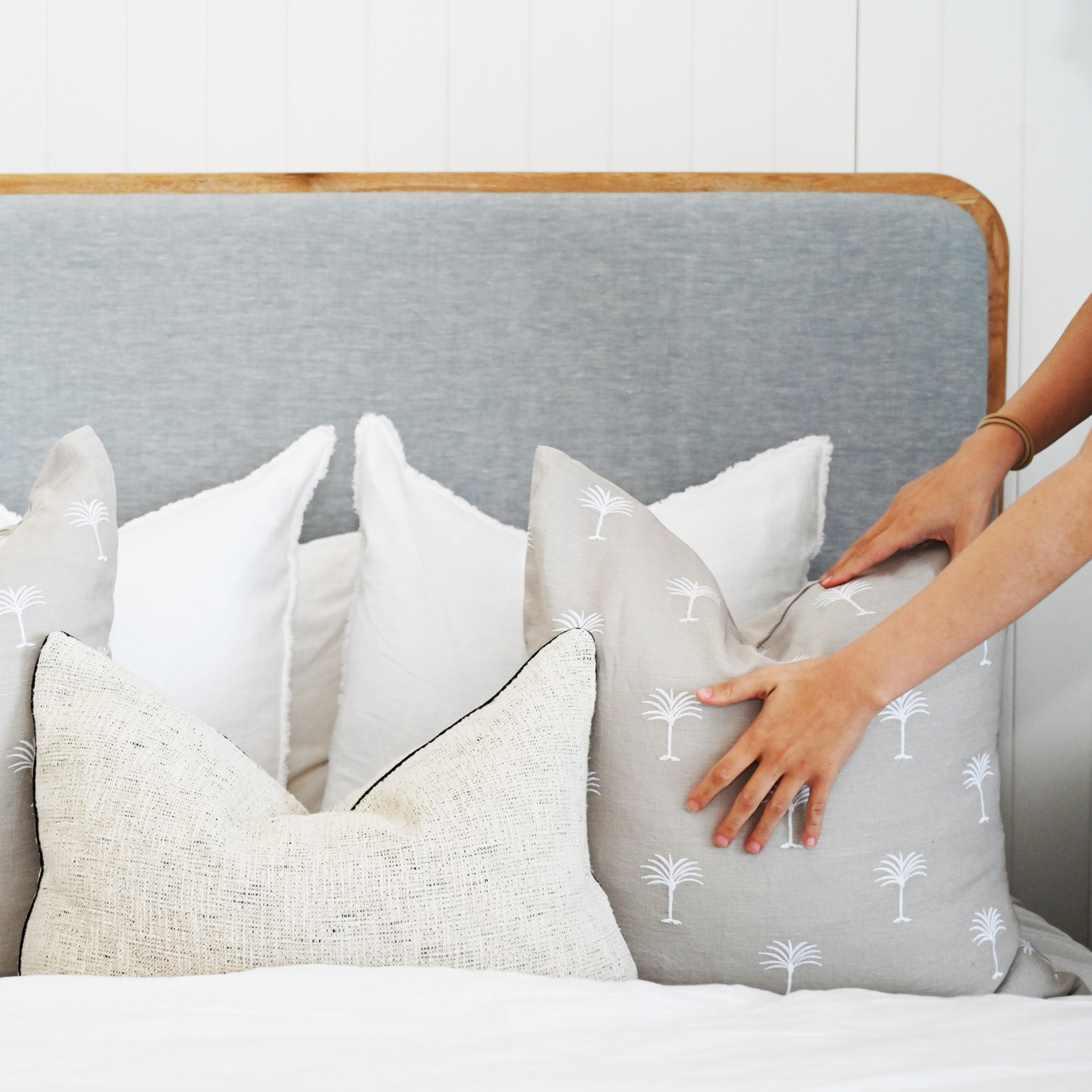 Palm Tree Grey Linen Square Cushion