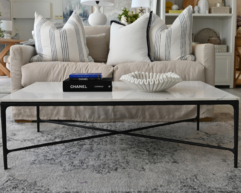 Soho Forged Black Rectangular Coffee Table With Marble Top