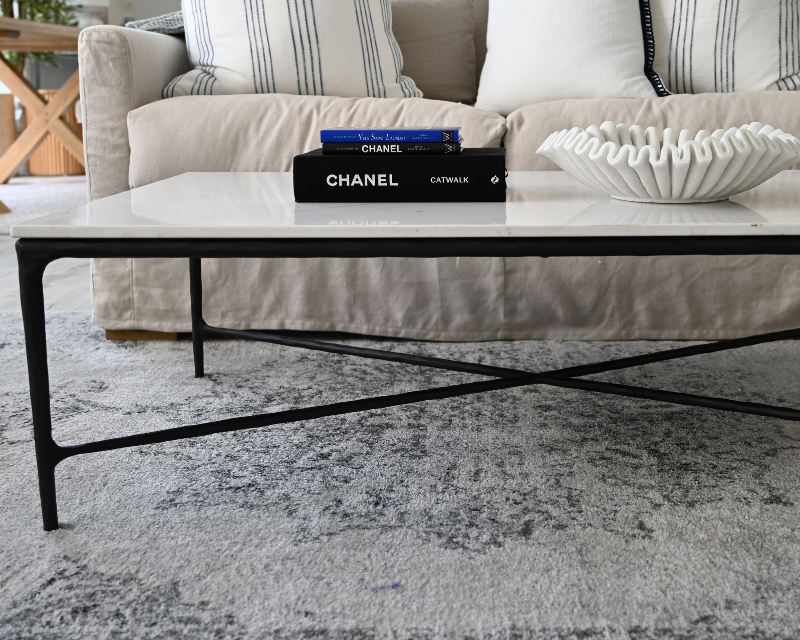 Soho Forged Black Rectangular Coffee Table With Marble Top