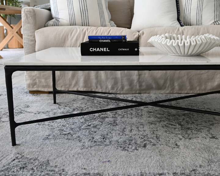 Soho Forged Black Rectangular Coffee Table With Marble Top