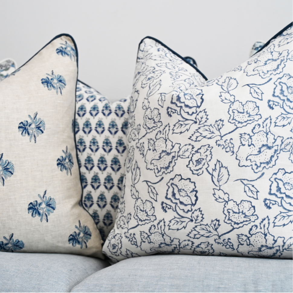 Stuart Desert Rose Block Print Square Linen Cushion