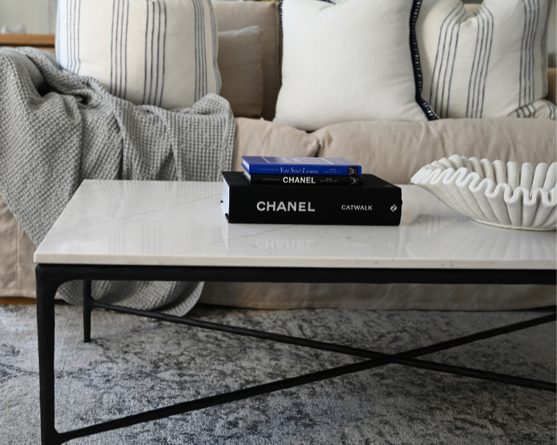 Soho Forged Black Rectangular Coffee Table With Marble Top