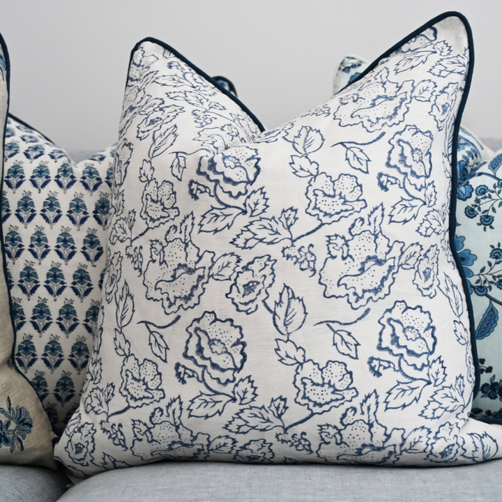 Stuart Desert Rose Block Print Square Linen Cushion