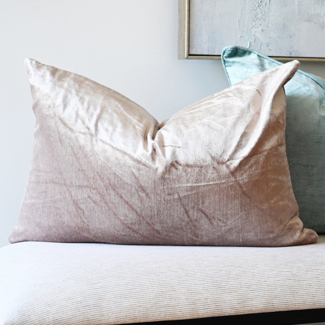 Taupe Velvet Luxury Lumbar Cushion With Feather Insert
