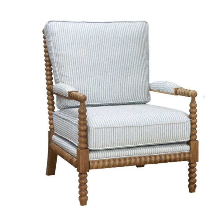 Bobbin Linen And Oak Armchair Whitewash Oak Stripe Duck Egg Blue 75cm wide x 85cm deep x 112cm high
