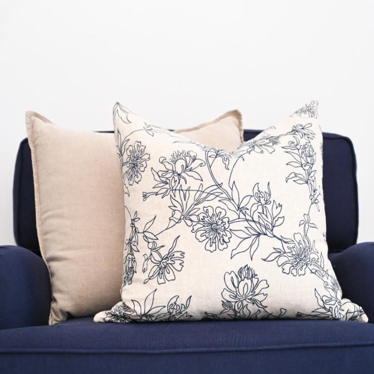 Tamala Rose Embroidered Square Linen Cushion