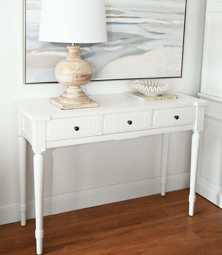 Clementine Small Desk or Console Satin White 120cm wide x 45cm deep x 82cm high