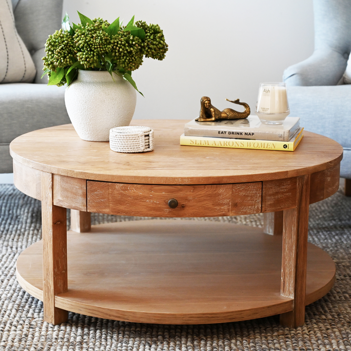 Ava Round Coffee Table Whitewash Oak 93cm diametre x 42cm high