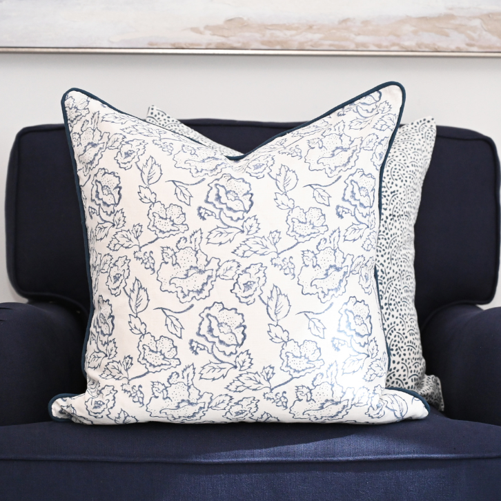 Stuart Desert Rose Block Print Square Linen Cushion