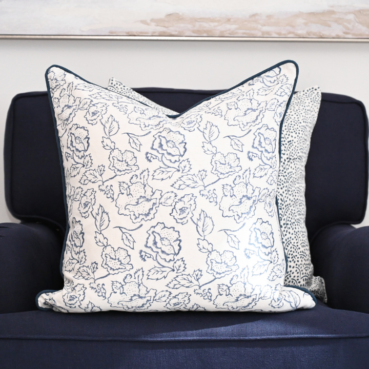Stuart Desert Rose Block Print Square Linen Cushion