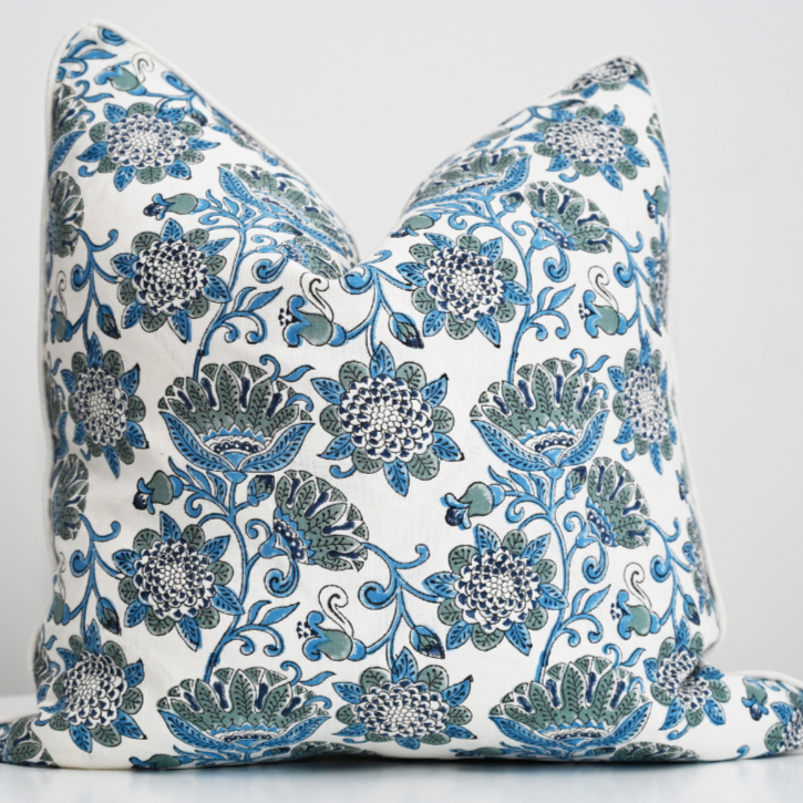 Waratah Block Print 60cm X 60cm Linen Cushion