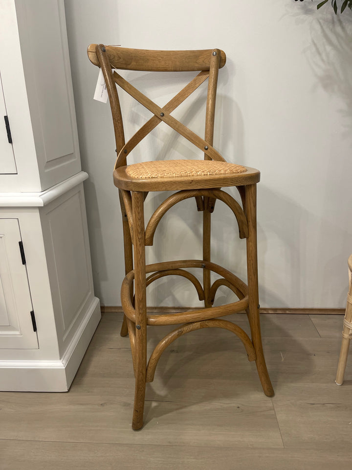 Carter Rattan Cross-back Kitchen Stool Natural Oak Rattan