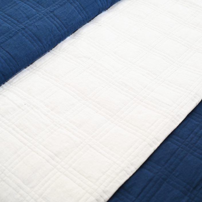 Alana Hand Quilted Linen Reversible Bed Cover- Navy and Oatmeal