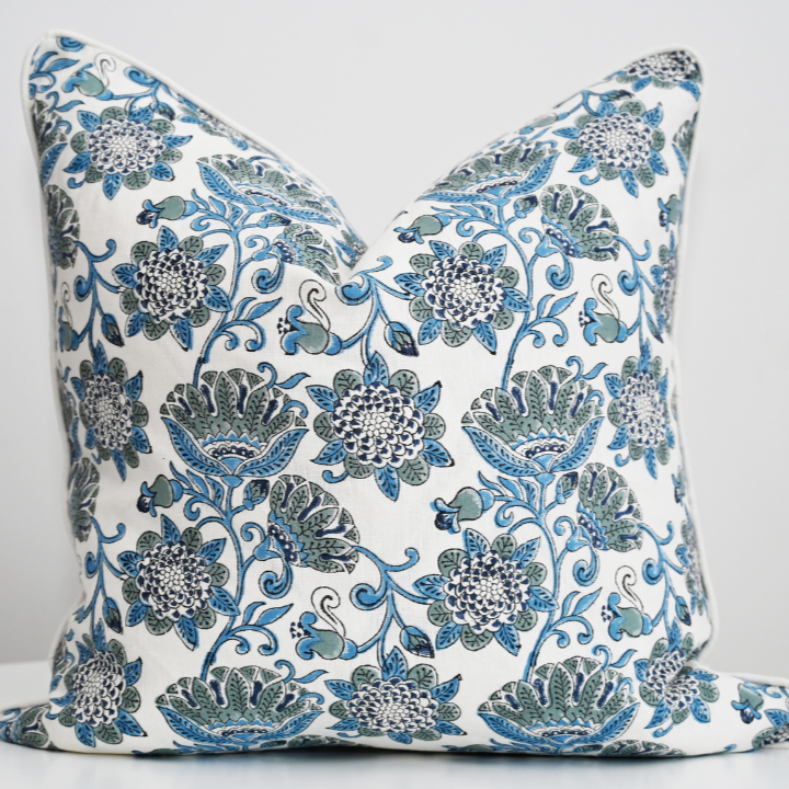 Waratah Block Print 60cm X 60cm Linen Cushion