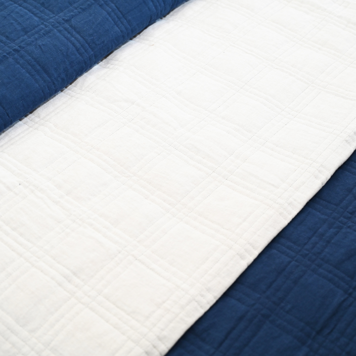 Alana Hand Quilted Linen Reversible Bed Cover- Navy and Off White