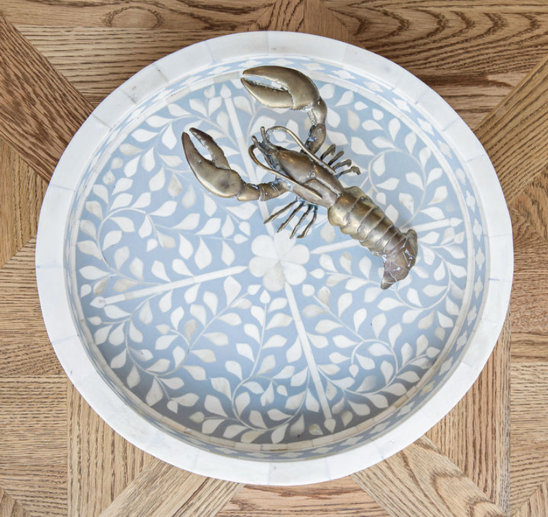 Ivy Bone Inlay Tray- Round Grey