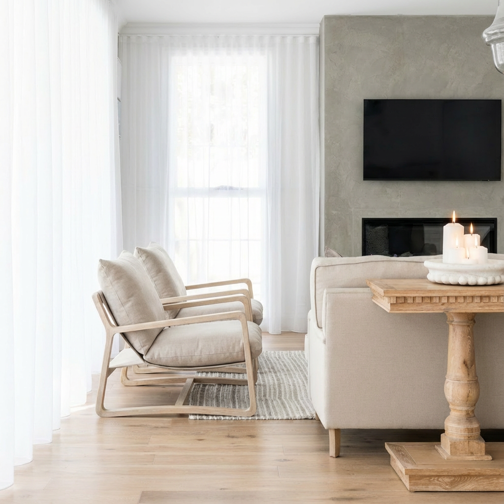 Drift Sling Linen & Oak Armchair