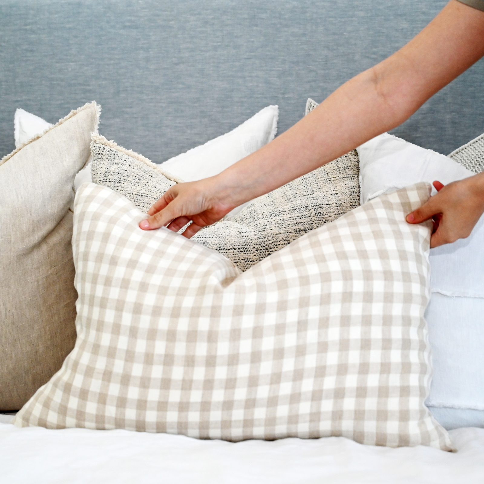 Gingham Linen Lumbar Cushion