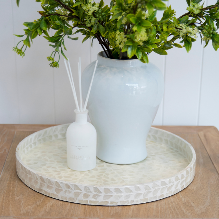Vine Neutral Round Mother Of Pearl Tray