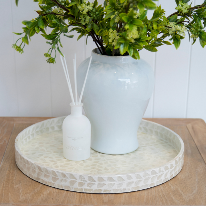 Vine Neutral Round Mother Of Pearl Tray