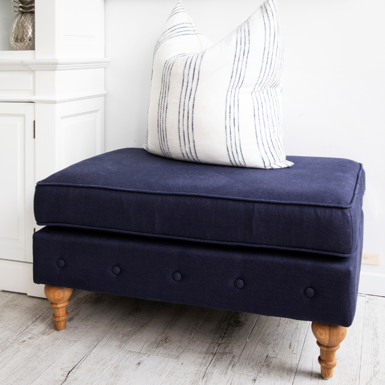 Madeline Linen Ottoman Navy