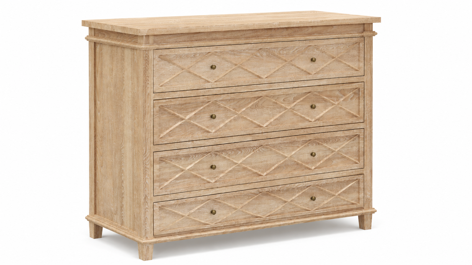 Ascot Four Drawer Chest Whitewash Oak 130cm wide x 50cm deep x 108cm high