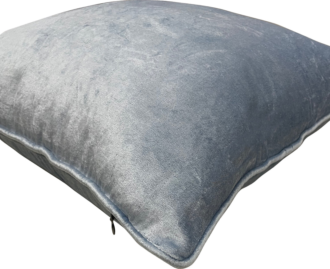 Sky Blue Velvet Luxury Square Cushion With Feather Insert