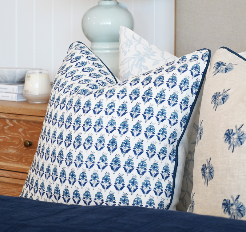 Floral Motif Block Print Square Linen Cushion