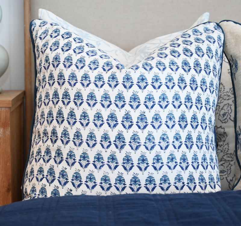 Floral Motif Block Print Square Linen Cushion