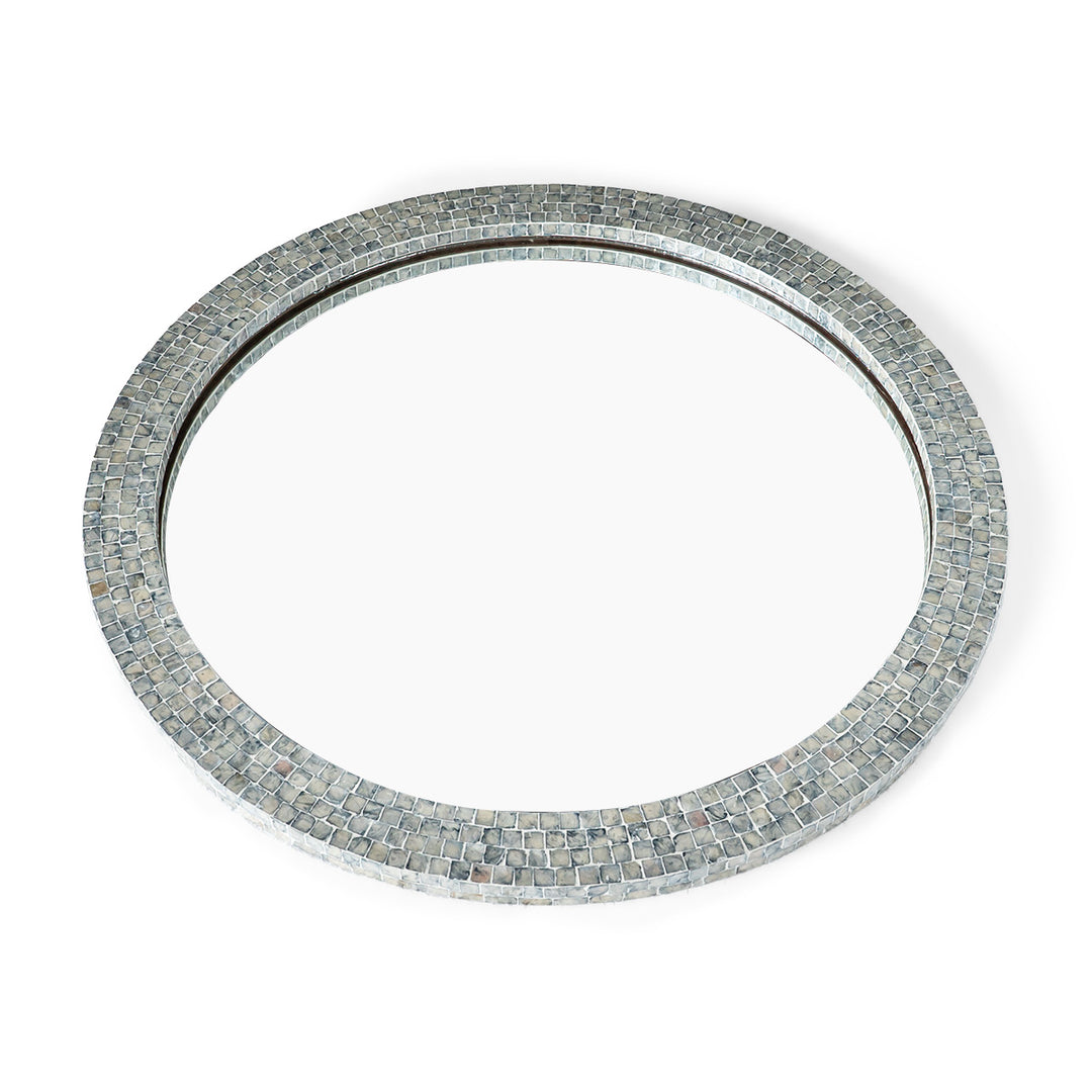 Blue mother of pearl round mirror
