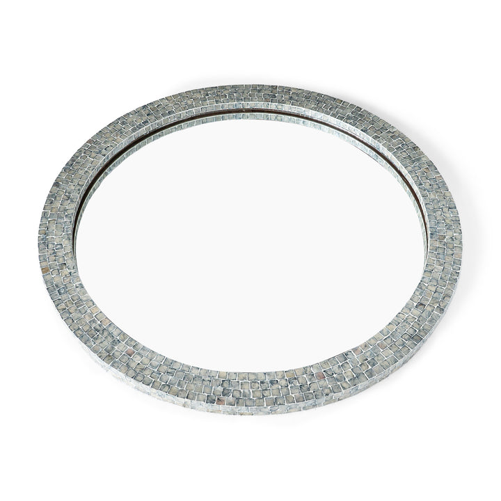Blue mother of pearl round mirror