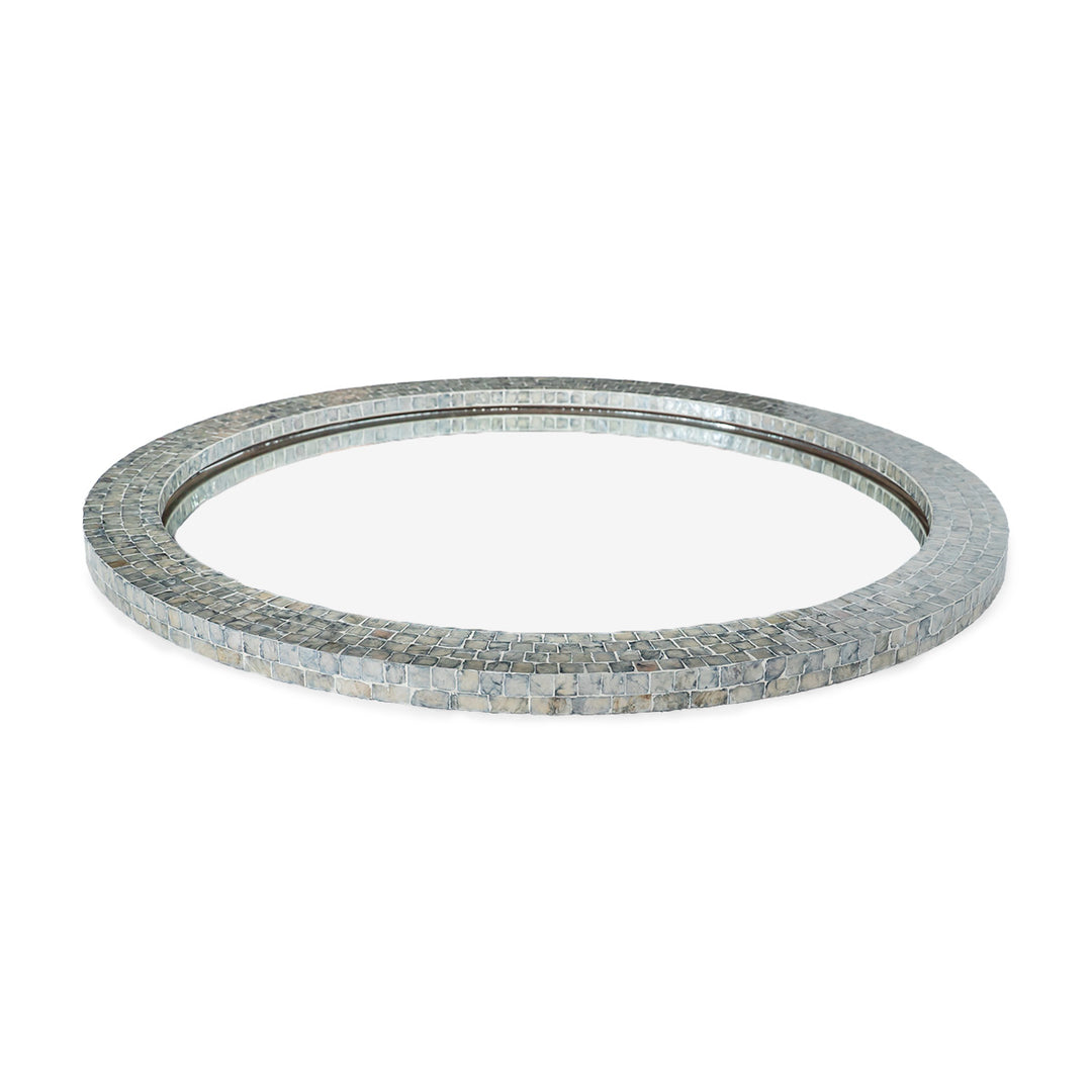 Classic Blue Mother of Pearl Round Mirror 80cm