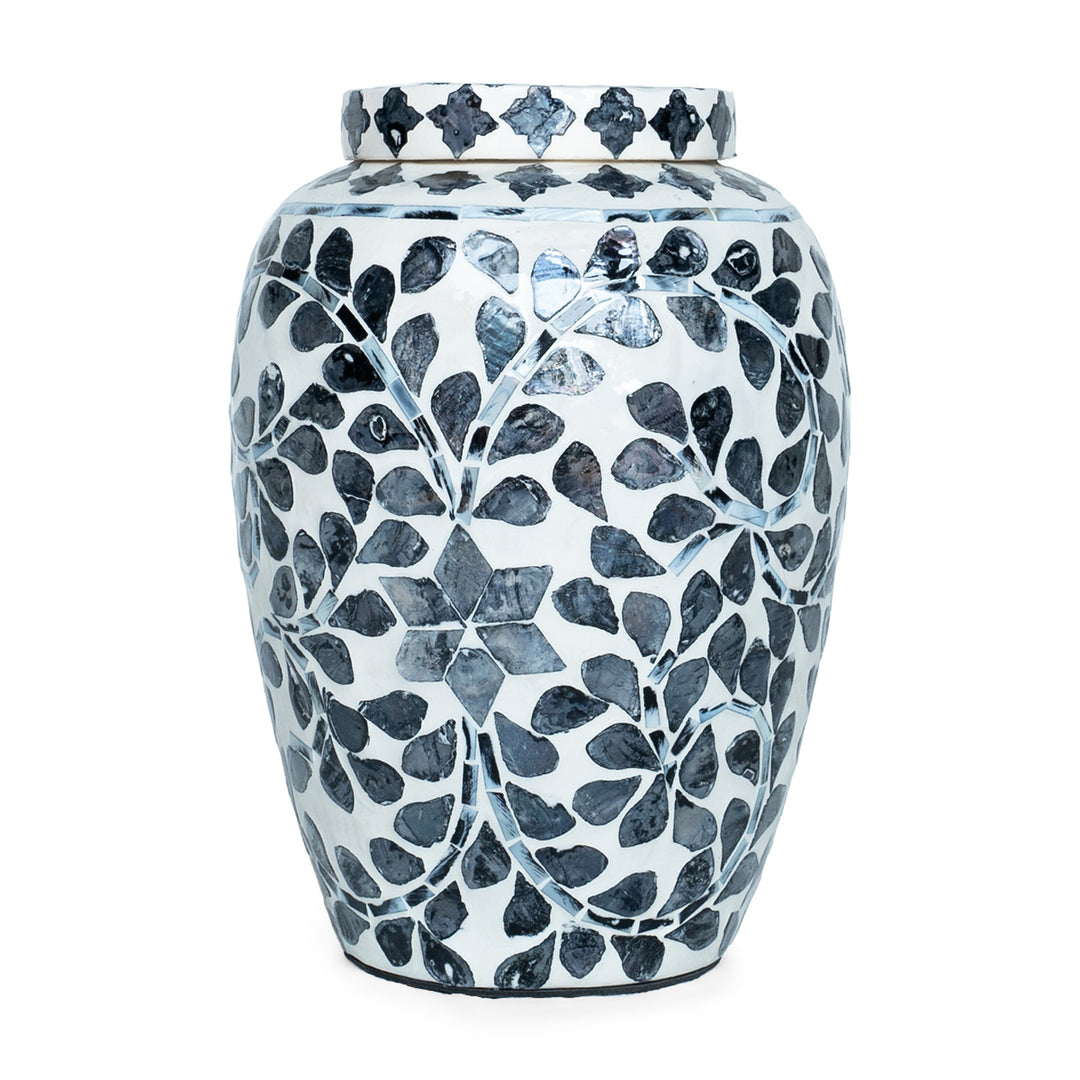 mother of pearl blue and white ginger jar