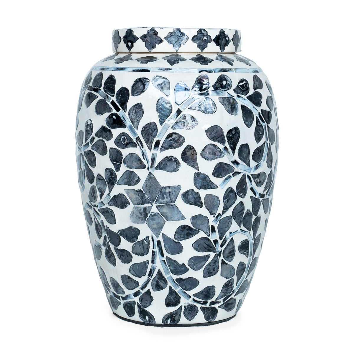 mother of pearl blue and white ginger jar