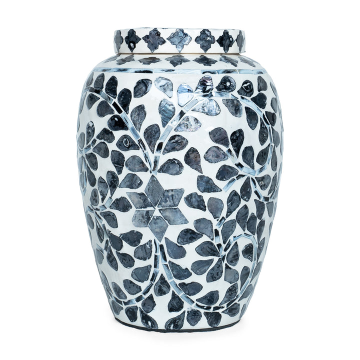 mother of pearl blue and white ginger jar
