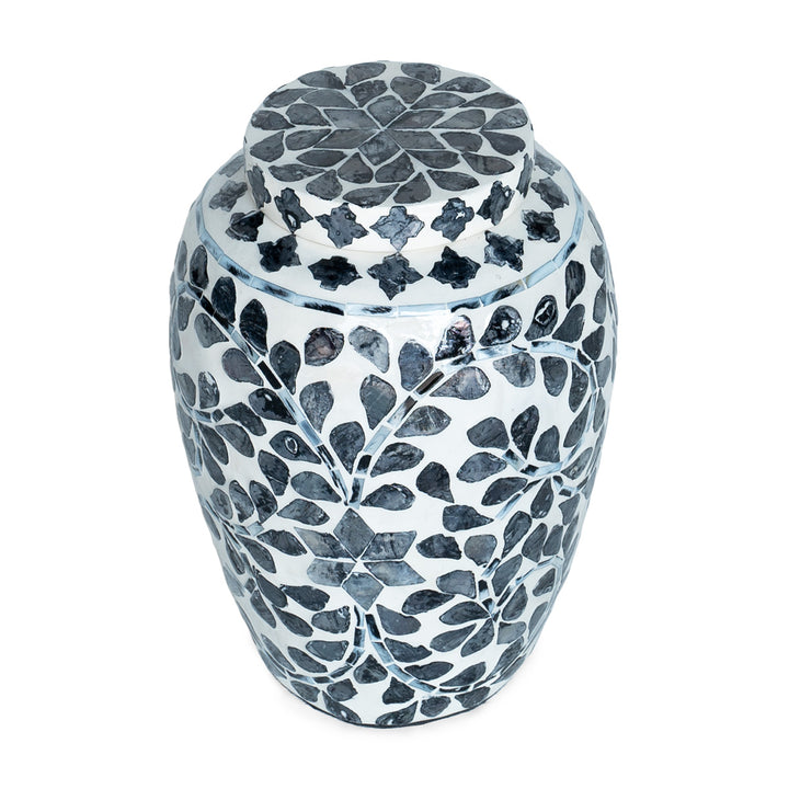 mother of pearl blue and white ginger jar