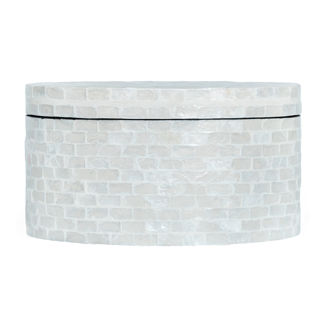 mother of pearl neutral oval trinket box
