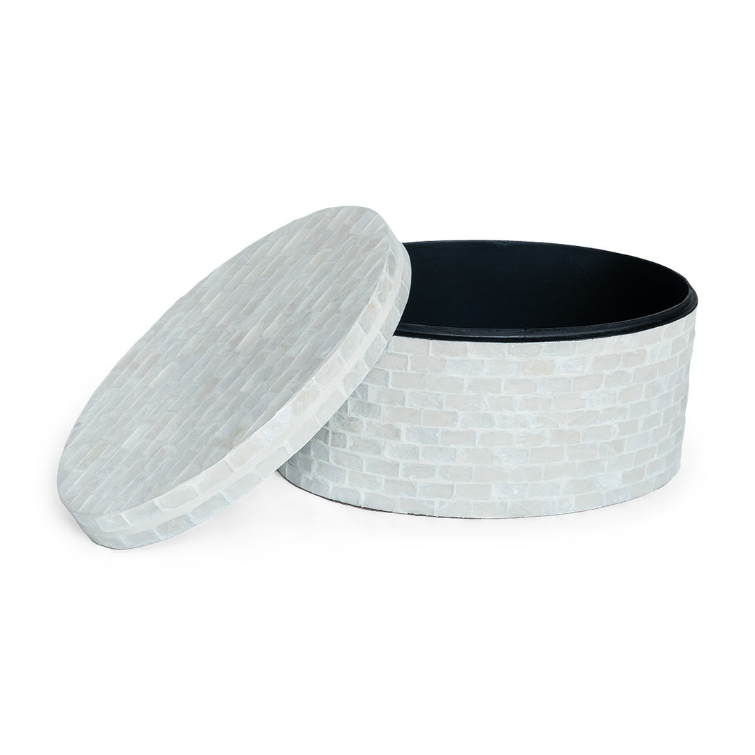mother of pearl neutral oval trinket box