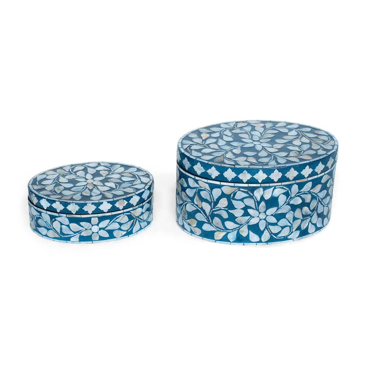 Blue floral mother of pearl oval trinket box