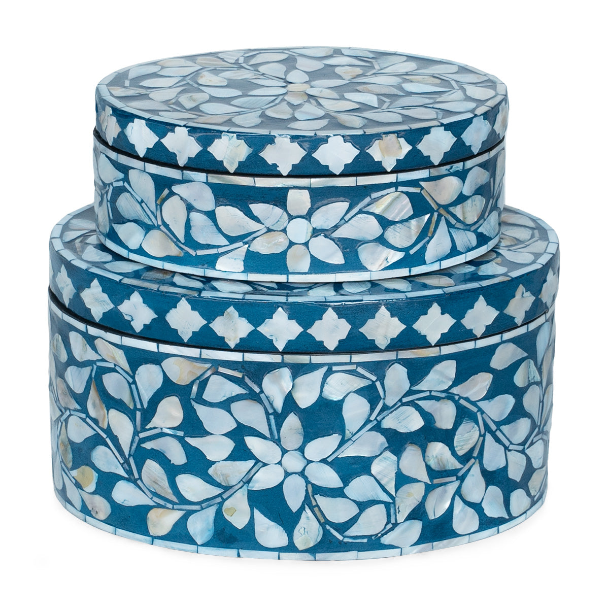Blue floral mother of pearl oval trinket box