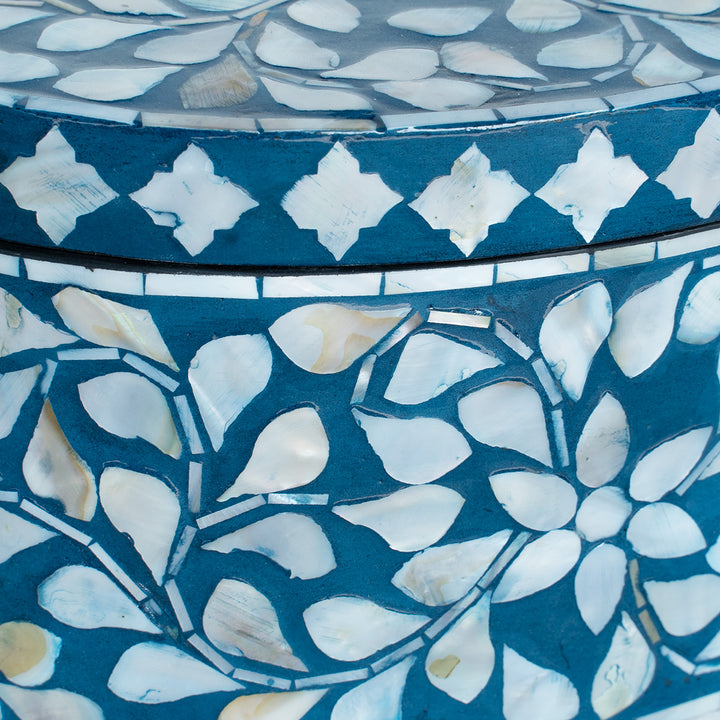 Blue floral mother of pearl oval trinket box