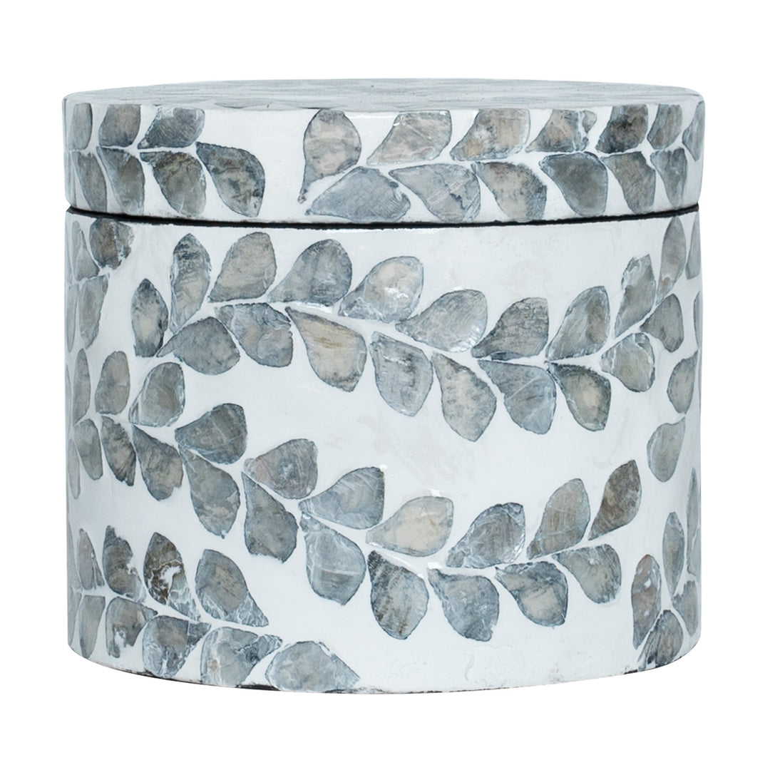 mother of pearl floral grey and white round trinket box