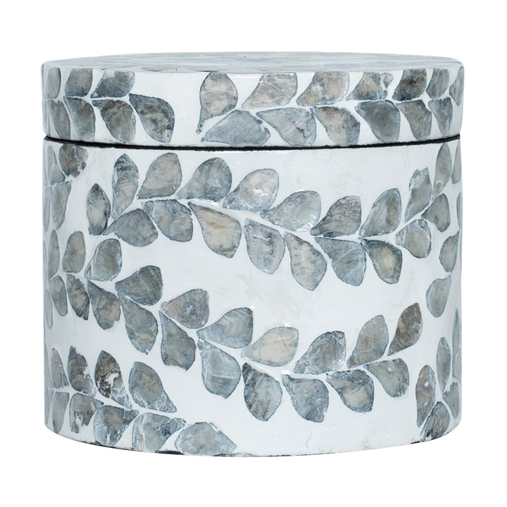 mother of pearl floral grey and white round trinket box