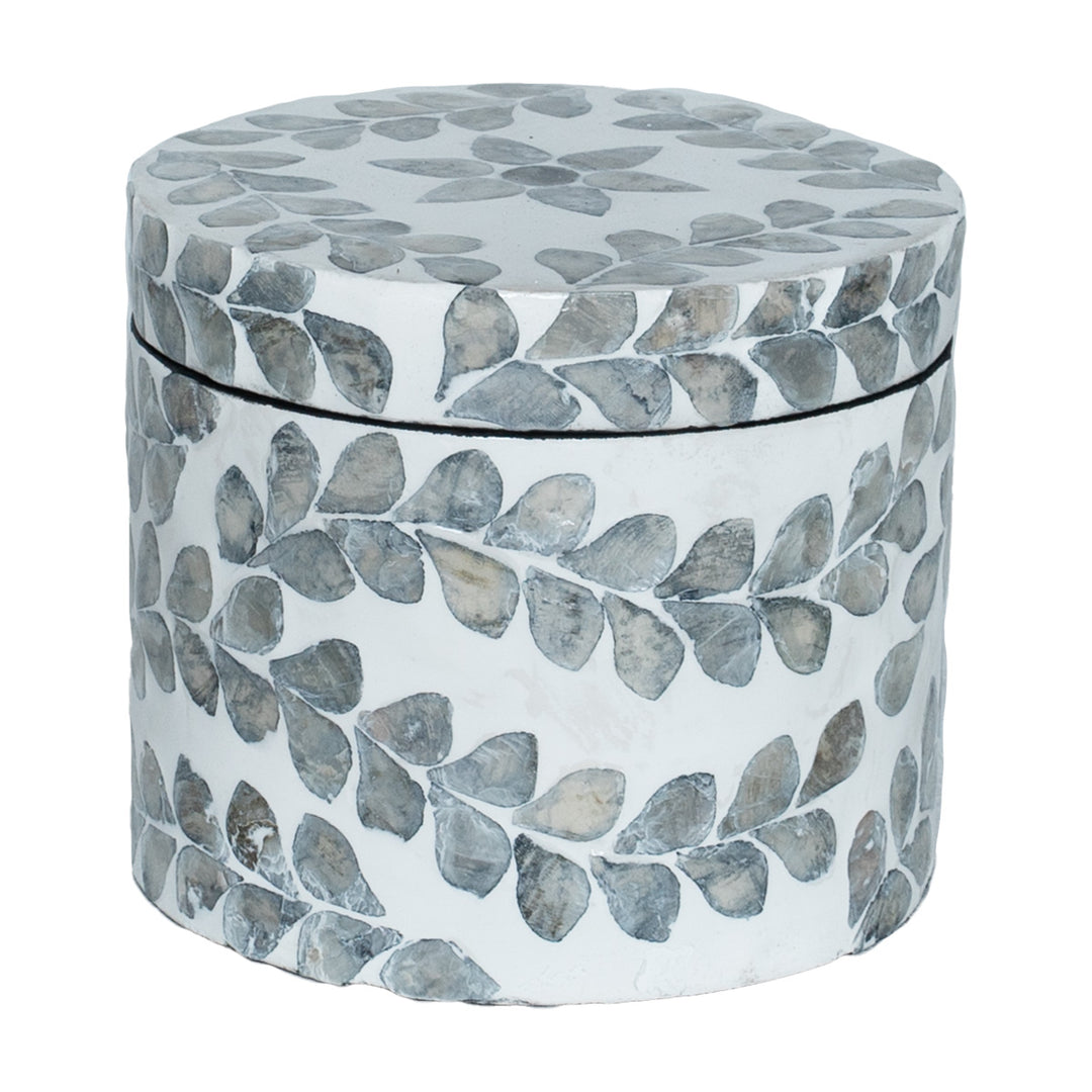 mother of pearl floral grey and white round trinket box