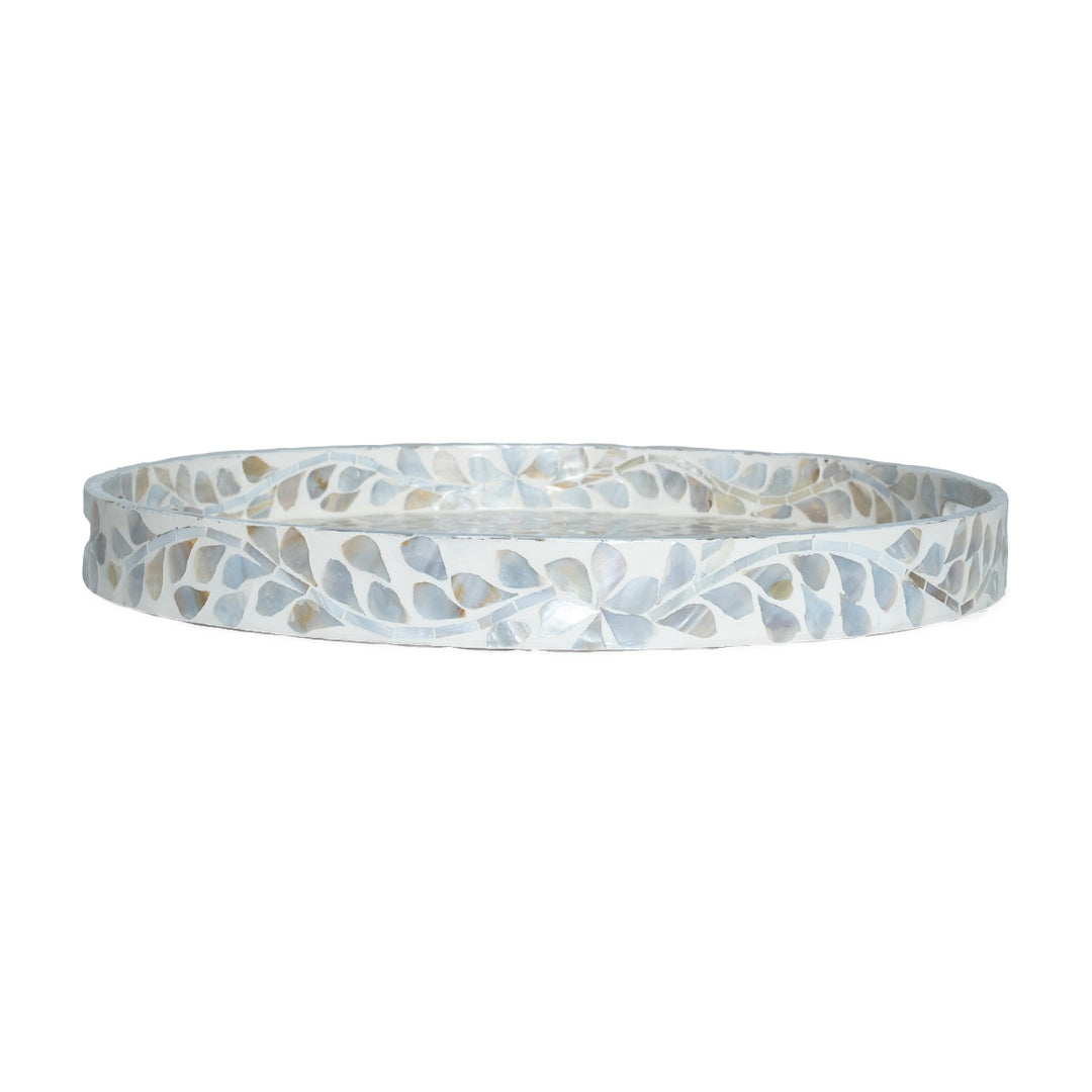 mother of pearl neutral round floral tray