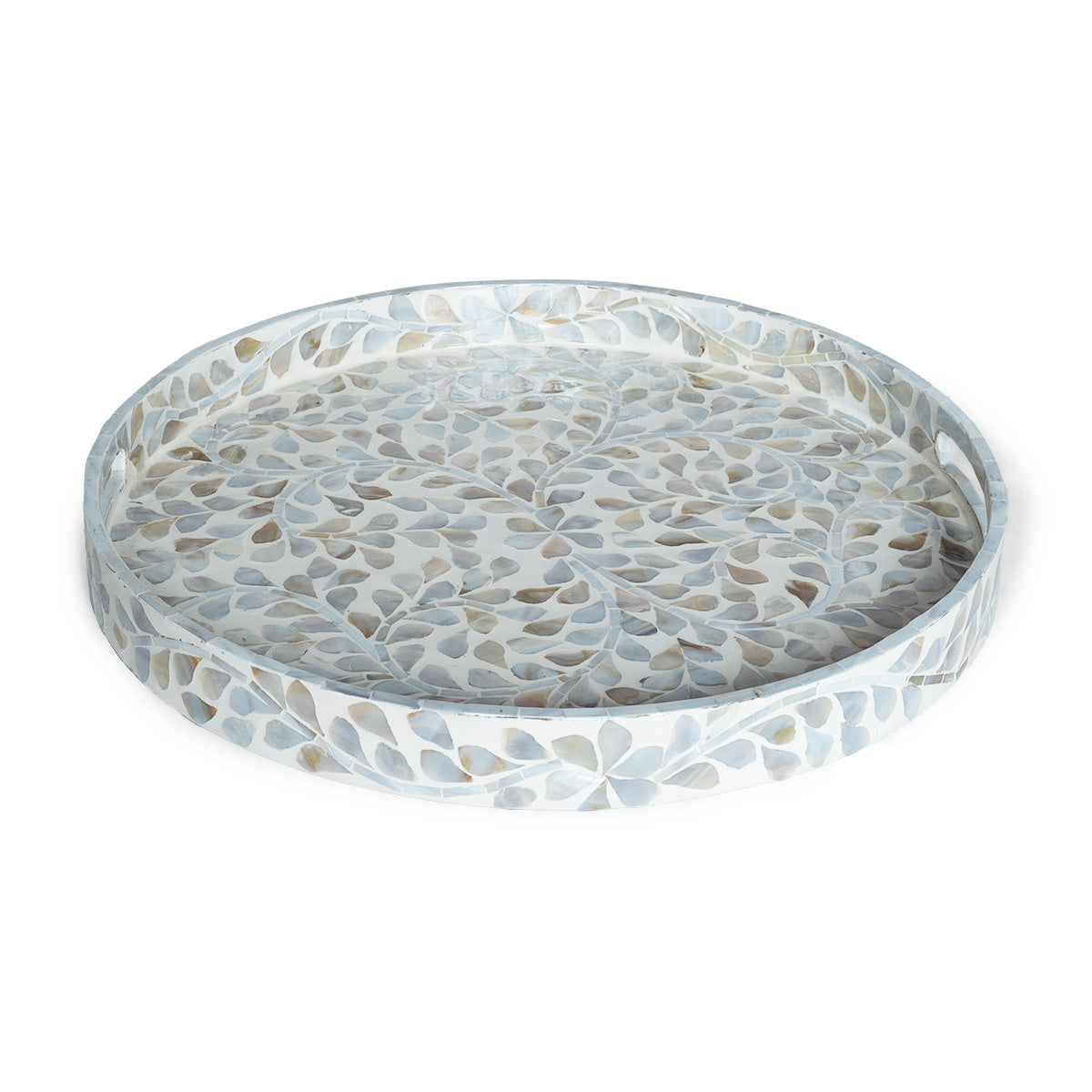 mother of pearl neutral round floral tray